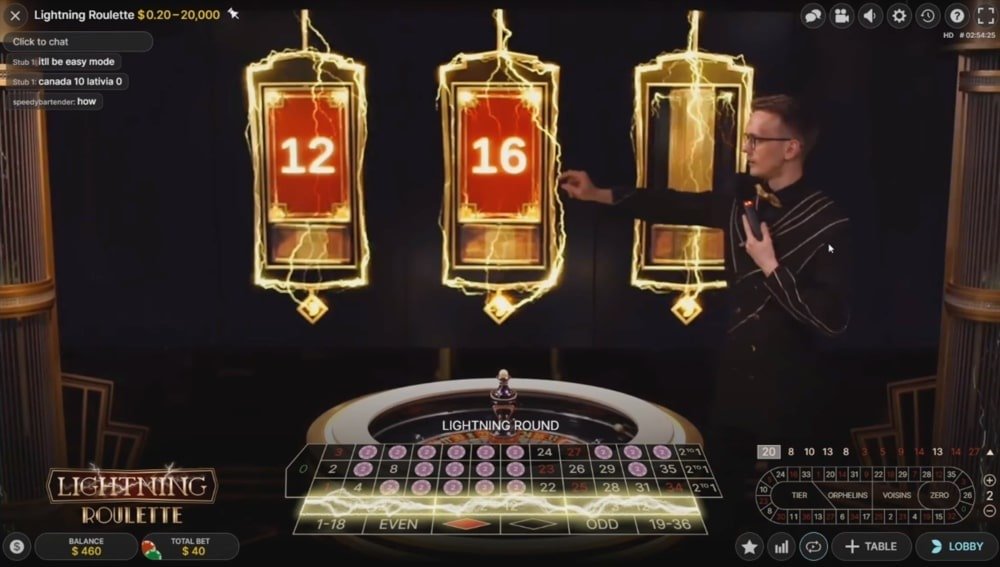 gameplay in lightning roulette